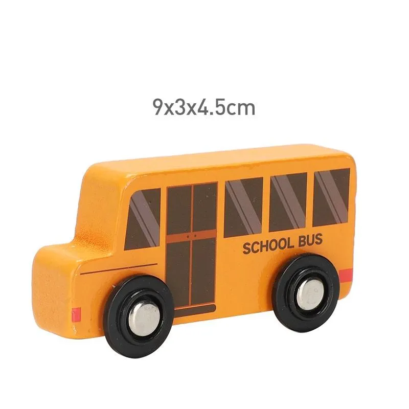 Wooden Vehicles Miniature School Bus Toys Including Car Trucks Helicopter & Ambulance, for Kids Age 3-Year-Old