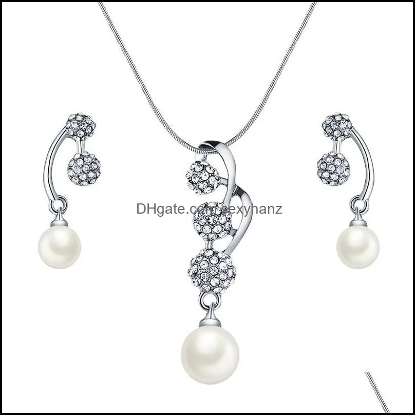 Earrings & Necklace SHUANGR Wedding Jewelry Sets Crystal Ball Inlaid Rhinestones Imitation Pearl Earrings/Necklace Parure Bijoux Femme