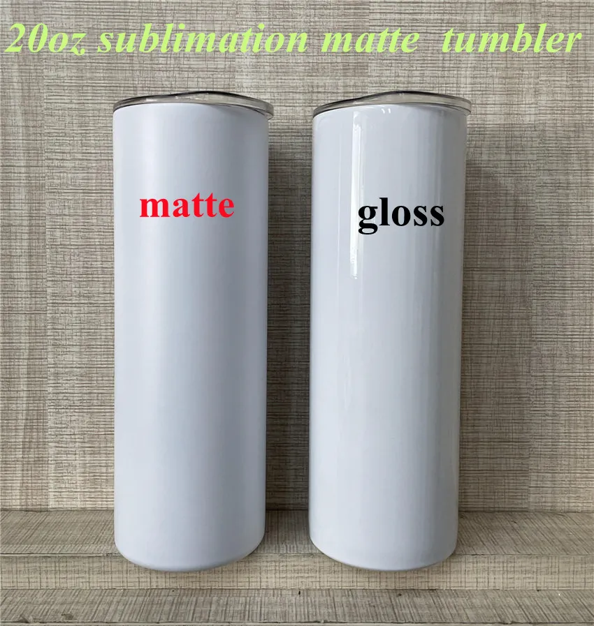 Sublimering Matt Rak Tumbler 20oz Matte Skinny Tumblers Rostfritt Stål Slim Cup Vakuumisolerad Rese Mugg Bästa gåva