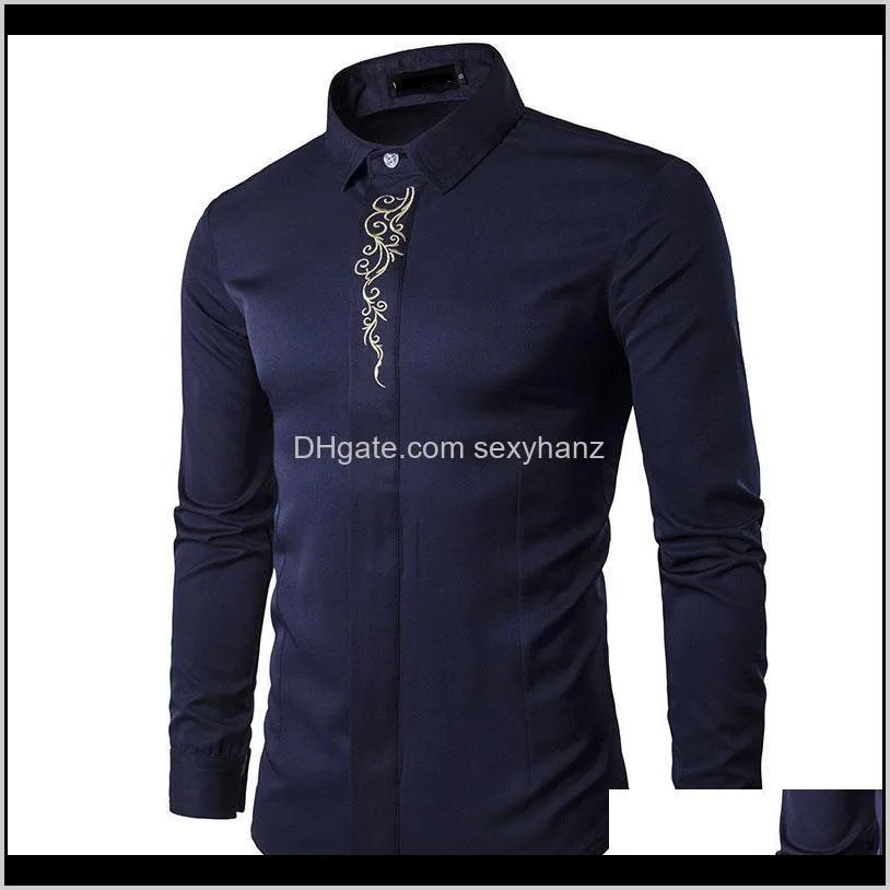 2018 spring autumn shirts outfit embroidery long sleeve men clothing evening dress shirts black plus size s-2xl