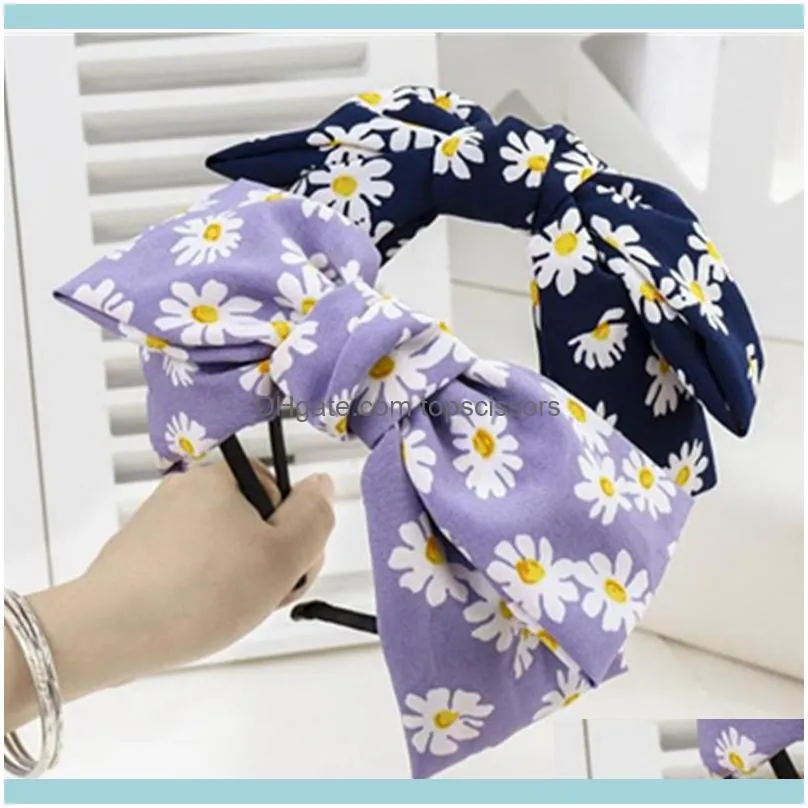 Daisy Flowers Print Bowknot Headband For Teen Girls Headdress Women Boho Hair Accessories Big Bow Knot Hairband Outdoor Headband1