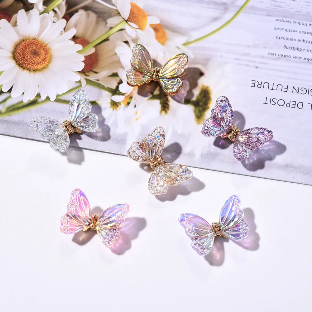Mode Mini Nail Art Décorations Papillon Résine Métal Ongles Stickers Autocollants DIY Manucure Outils pour Salon