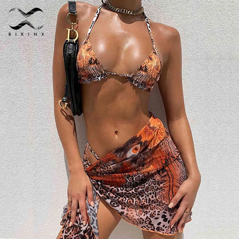 Brasiliansk blommig tryck baddräkt 3-bitars mesh bikini set triangel micro swimwear kvinnor sträng hög klippa bad kostym strand slitage x0522