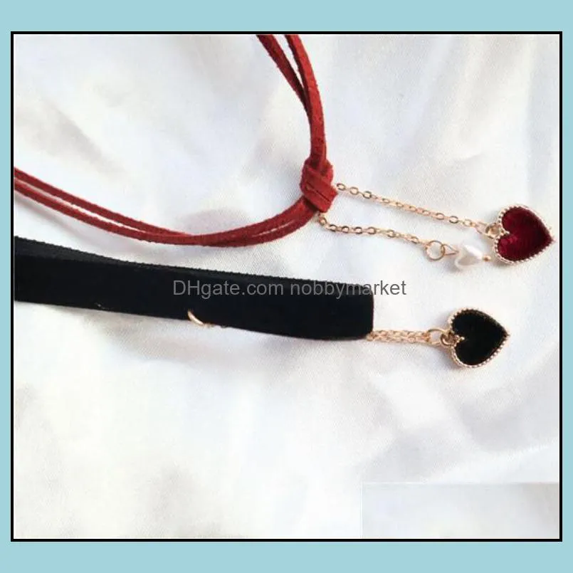 Black Red Knotted Velvet Choker Necklace Woman Collar Party Jewelry Neck Accessories Chokers Heart Pendant Chain Necklace