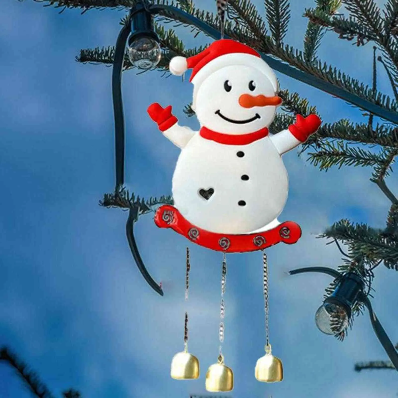 Holiday Christmas Party Bedroom Christmas Style Decoration Metal Cute Snowman-shaped Hanging Wind Chimes Home New Year Gift Y1104