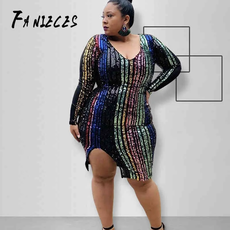 Obese Sequined Glitter Dress for Women - Plus Size Xl-5xl, Patchwork Design, Long Sleeves, Split, Perfect for Parties and Special Occasions - Style