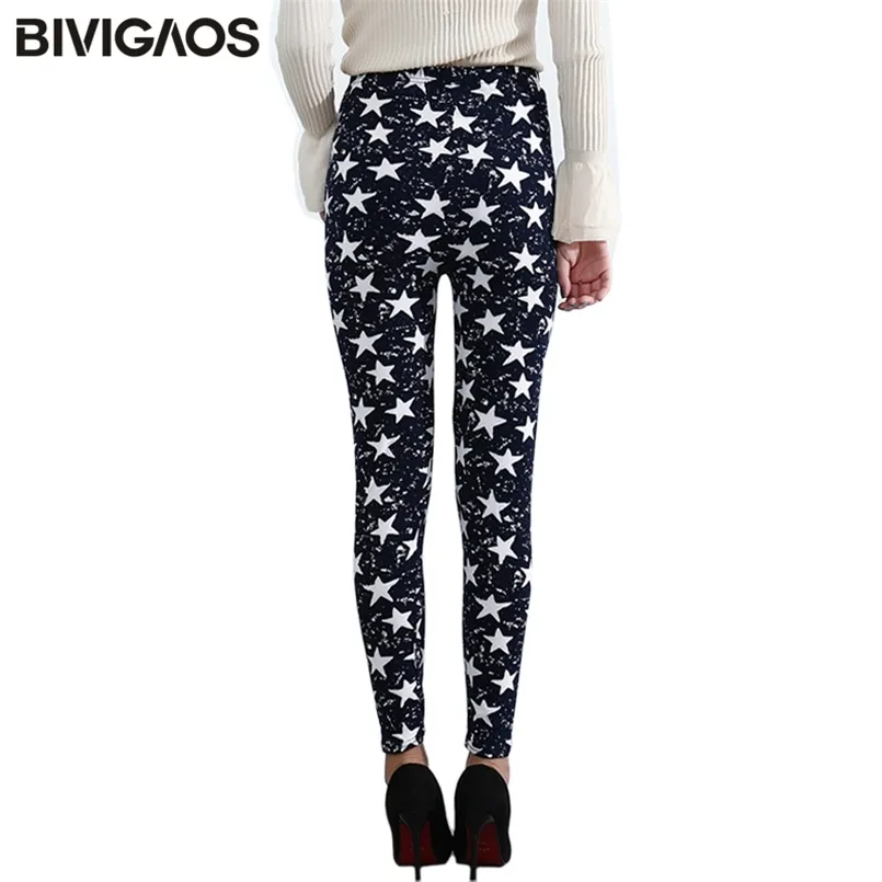 BIVIGAOS Printemps Été Femmes Mode Noir Lait Mince Leggings Stretch Étoiles Colorées Graffiti Slim Skinny Leggings Pantalon Femme 211014