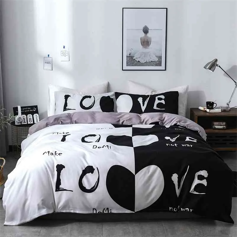 Aggcual Coppia amore set biancheria da letto king size trapunta letto di lusso trapunta copripiumino stampato set letto matrimoniale tessuto poliestere be04 210706