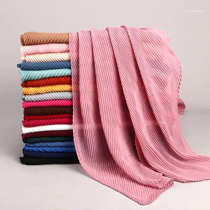 Sjaals 3 stks Vrouwen Moslim Katoen Hijab Hoofd Sjaal Eenvoudige Effen Effen Kleur Geplooide Gekreukde Sjaal Wrap Twill Crumple Cover-Up1