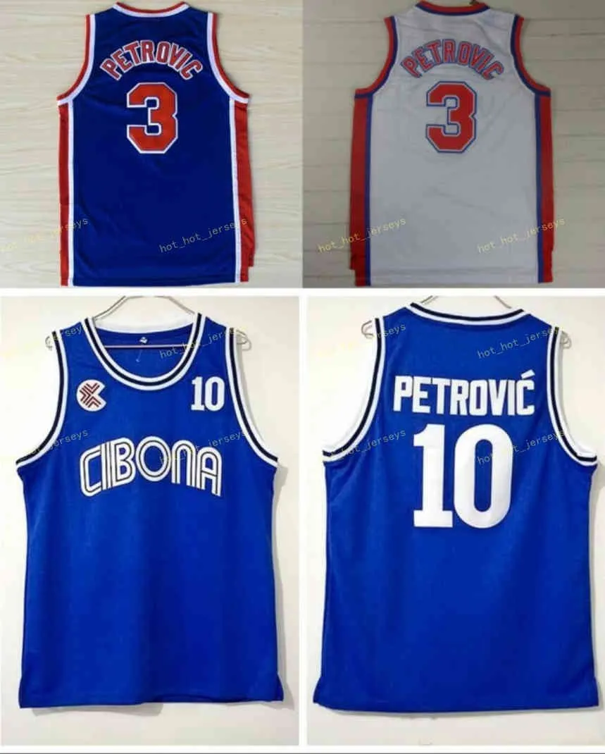 Vintage Drazen 3 Petrovic Formaları Cibona Zagreb Kolej Basketbol Drazen 10 Petrovic Jersey Blue Breatbible Sporstitched