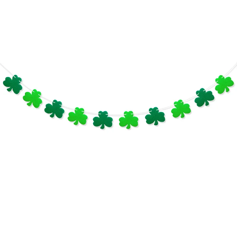 St Patrick's Day Banner Dekorationer Flaggor Felt Shamrock Clover Garland Green Irish Party Supplies Ornament XBJK2201