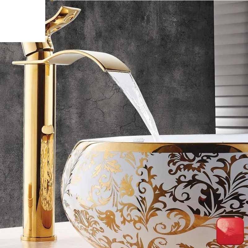 Basin Faucet Gold And White Waterfall Brass Bathroom Mixer Tap Cold Sink Faucets