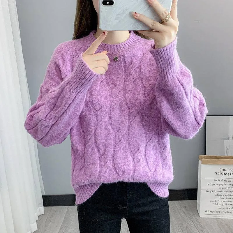 Pullover Teens Big Girl Child Blue O-Dece Twisted Sweater Women Autumn Spring Long Sleeve Cashmere Pullovers Female Treamper Tops