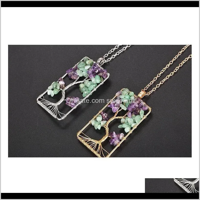 natural purple quartz stone pendants handmade gold color tree of life shaped crystal pendant necklace chain for women qylnsa