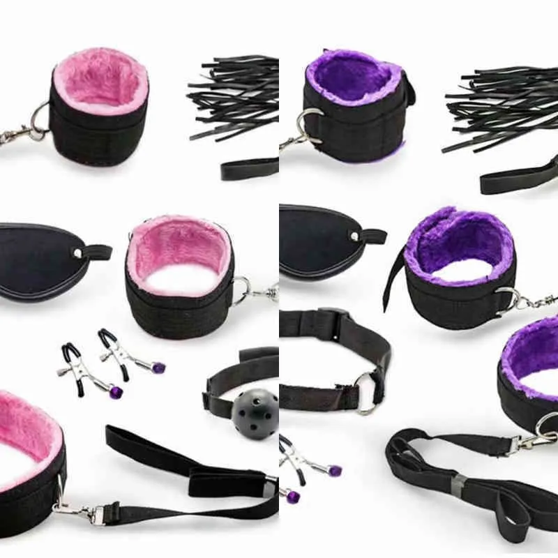 Nxy Sm Bondage Bdsm Restraint Set Sex Handcuffs Whip Anal Beads Butt Plug Bullet Vibrator Toys for Woman Adults 1223