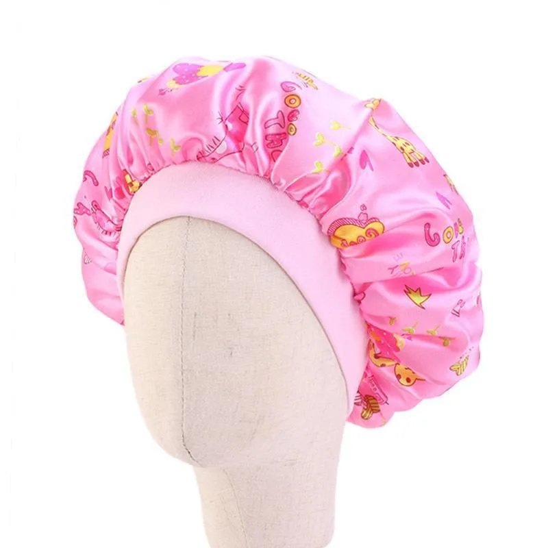 Fashion Kids Floral Satin Bonnet Girl Satin Night Sleep Cap Hair Care Soft Cap Head Cover Wrap Beanies Skullies 