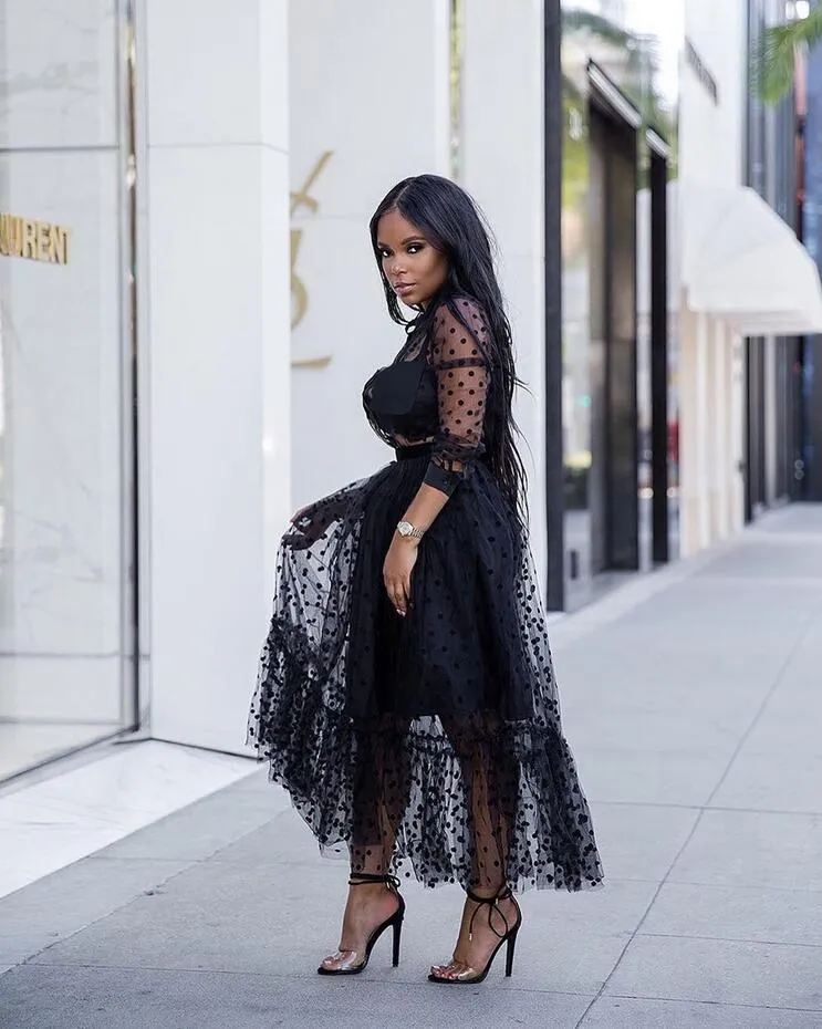 Casual Sheer Dot Dress Chic Polka Dot Mesh Party Dress Sexy See