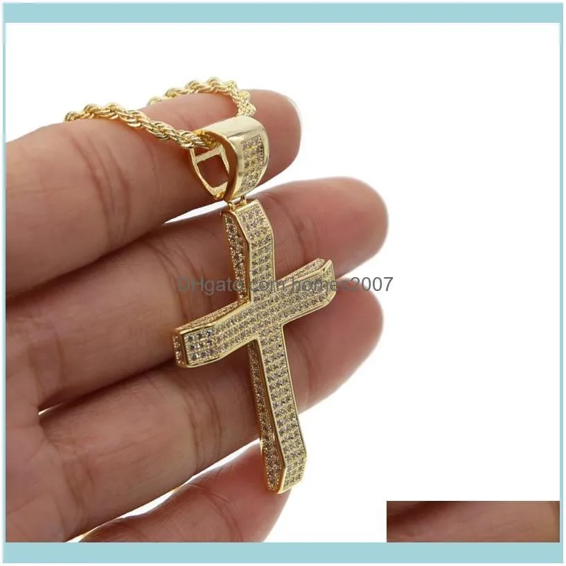 Gold Color 2021 Arrived Classic Mens Boy Jewelry Cross Pendant Micro Pave Full Cubic Zirconia Filled Men Necklace Chains