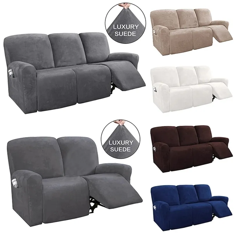 2-3 Seater All-inclusive Recliner Sofa Cover Non-slip Massage Sofa Cover Elastic Recliner Case Suede Couch Relax Armchair Cover 211102