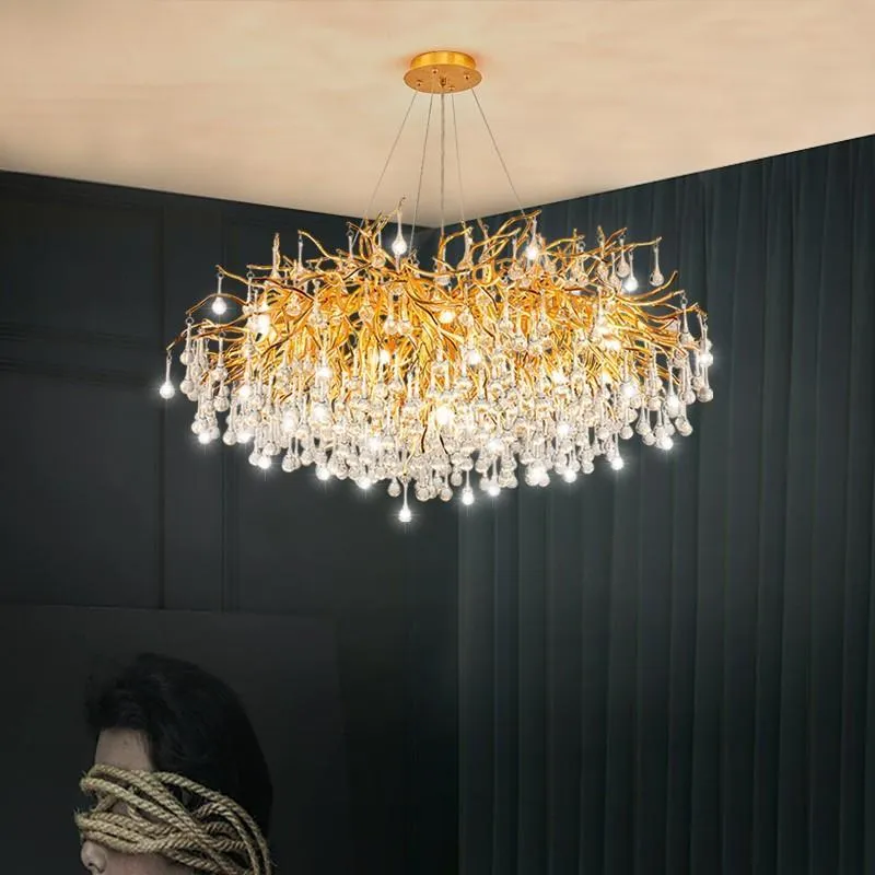 Lâmpadas pendentes Luxury Gold Gold Living Chandelier Shiny K9 Crystal Frept 60/80cm para o quarto da loja