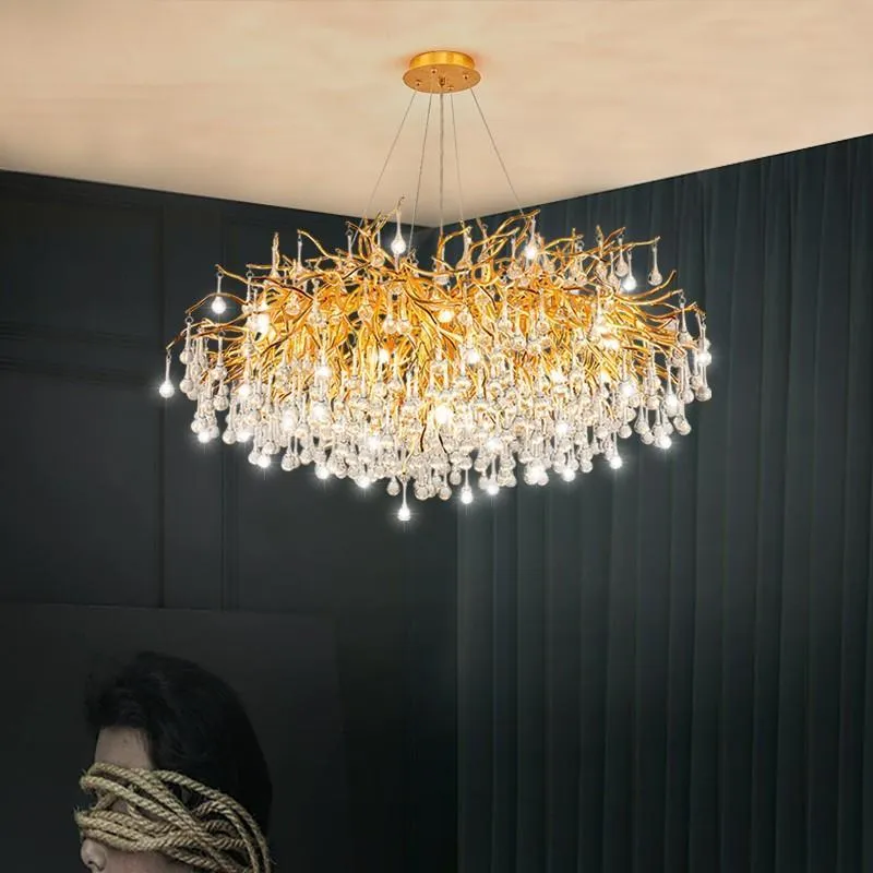 Pendants lampes luxury gold salon lustre brillant k9 cristallin 60/80 cm pour la chambre à coucher en tissu atelier