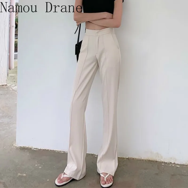 Korean chic Simple Joker High Waist Casual Pants Women's Autumn Straight Micro Horn Sweeping 210429