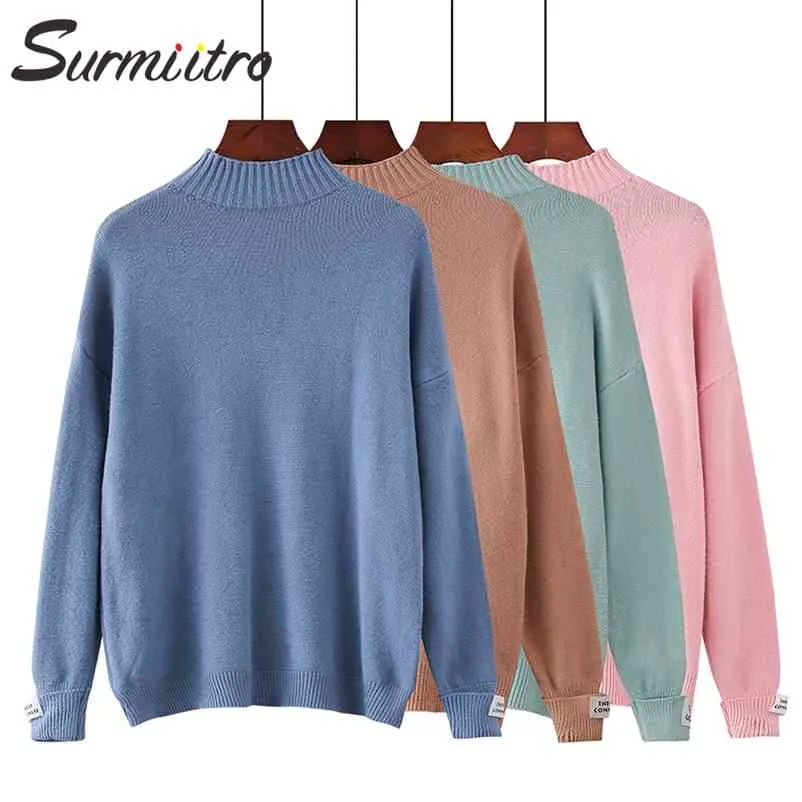 Malha de camisola quente feminino para outono inverno senhoras manga longa mulheres gelatina tricot pulôver azul jumper 210421