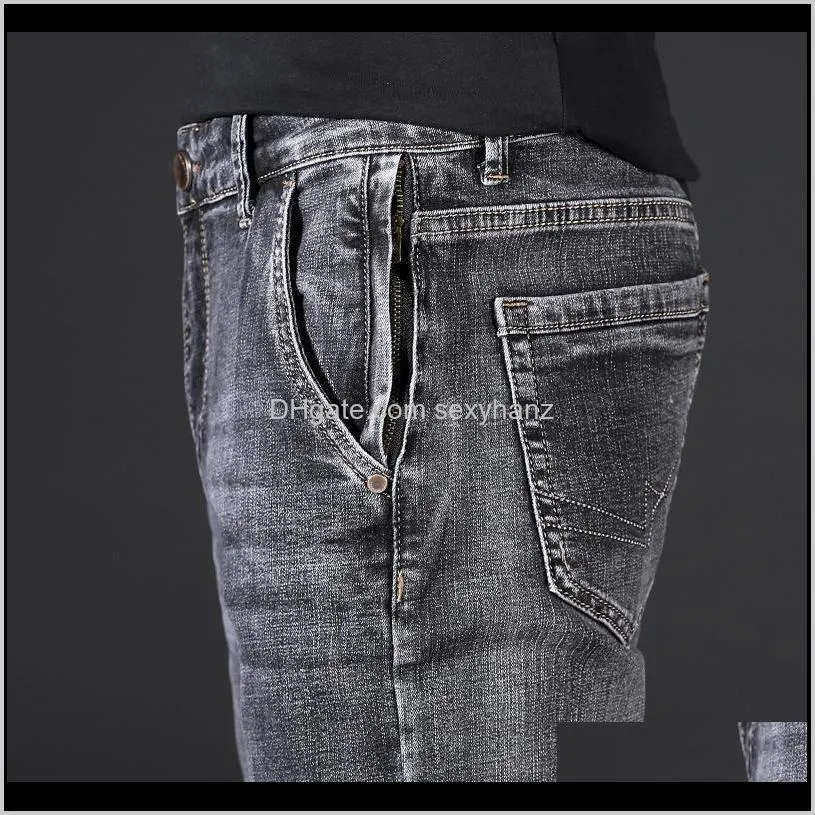 male jeans men men`s jean homme denim slim fit pants trousers straight gray biker spijkerbroeken heren multi-pocket soft casual1