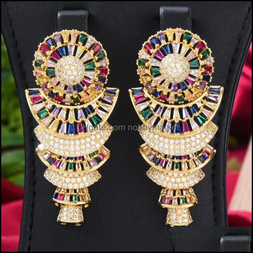 Earrings & Necklace Gorgeous Luxury Trendy Wedding Big Sparkly Pendant Jewelry Sets High Quality Cubic Zircon Accessories