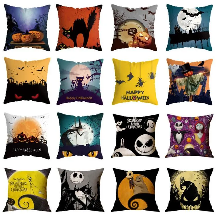 2021 35 Style Hallowmas Theme Pillow Case Liene Material Halloween Party Pillowcase All Hallows' Day Cushion Cover