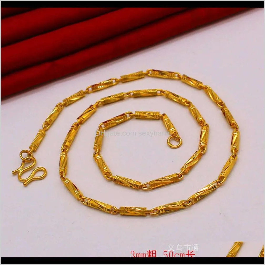 pendants fashionable sand bamboo men`s brass gold plated cylindrical necklace women`s long lasting jewelry