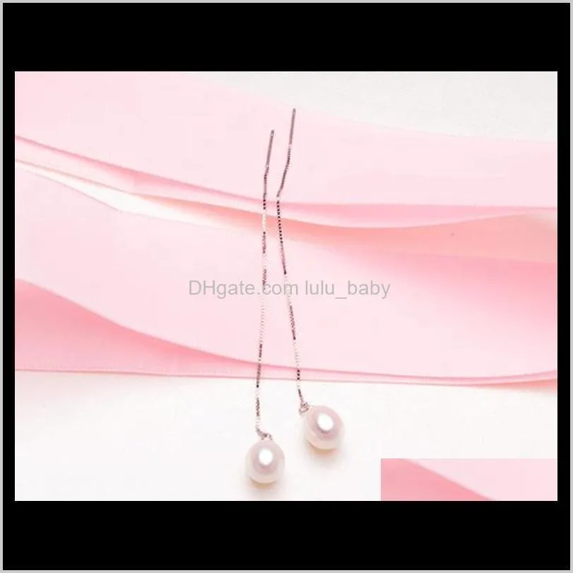 1 pair 8-9mm rice shape white natural freshwater pearl ear line fashion earring s925 tremella nail