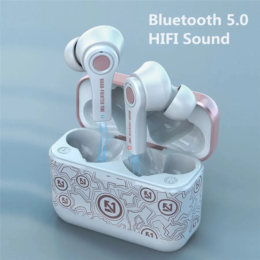 TS-100 Słuchawki TWS Bezprzewodowe Bluetooth 5.0 Z Mikrofonami Ładownicą Box HeadSphone Game Słuchawki Earbuds na Androida