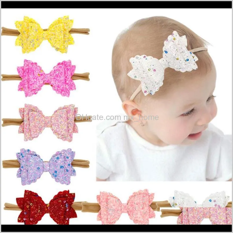 Bebek Bebek Kız Glitter Parlak Pullu Ilmek Bantlar Toddler Sıkı Hairwrap Çocuk Prenses Hairbands Q6un DYFHT