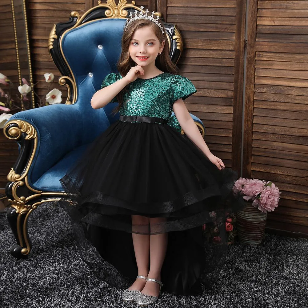 Cekiny Kwiat Dziewczyna Dress Dzieci Tutu Princess Dress Wysokiej Jakości Wedding Party Girls Ball Suknia Koronkowa Spódnica