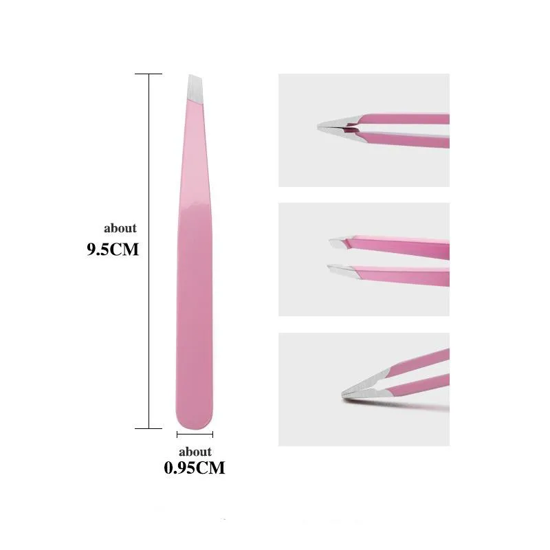 High quality Steel Slanted Tip Eyebrow Tweezers Face Hair Removal Clip Brow Trimmer Makeup Tool DH9587