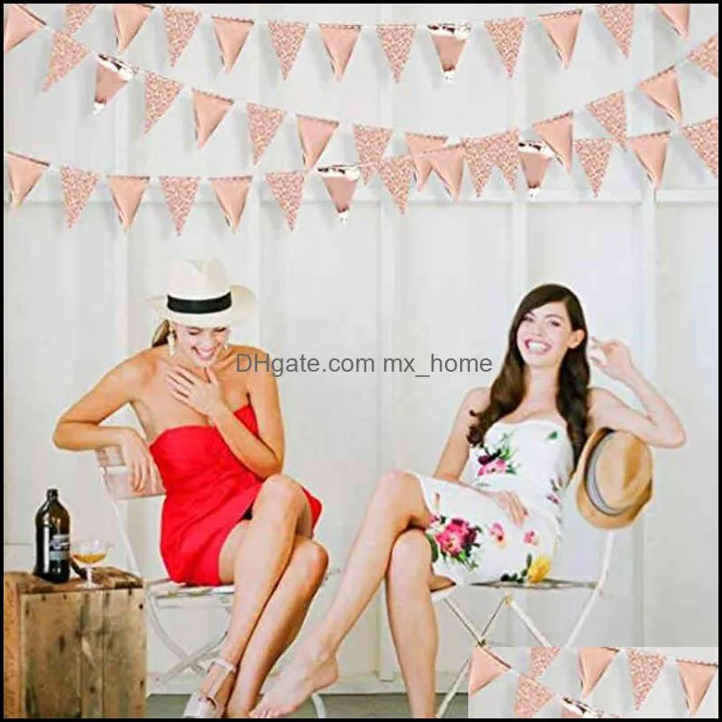 Banner flags Party supplies 26 Flags Champagne Paper Triangle Slingers Rose Gold Girls Birthday Decoration Needs Bruiloft Button 0730