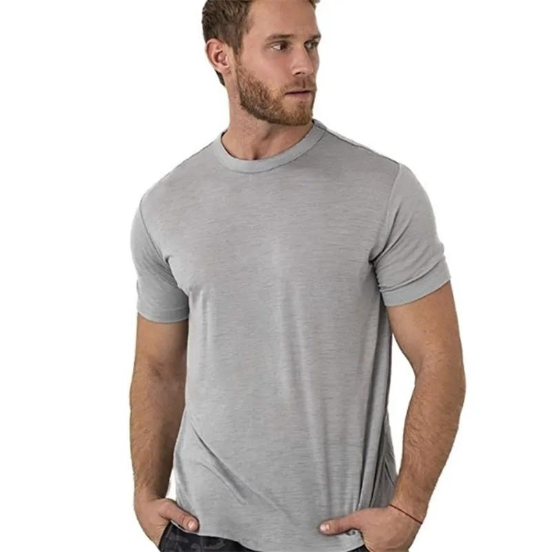 Męska Merino Wełna T Shirt Base Layer Wool Tee Mężczyźni 100% Merino Wool Koszula 170GRAM Wicking Oddychający Anti-Odor Rozmiar S-XXL 210707