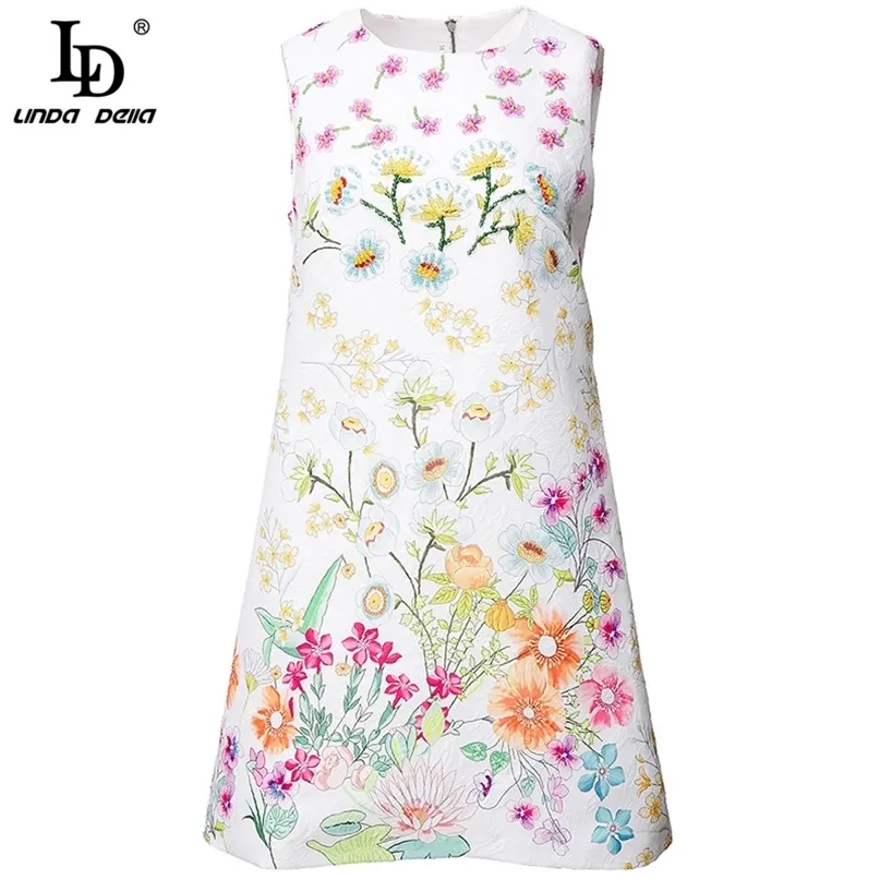 Fashion Runway Summer Vintage Mini Dress Sleeveless Elegant Gorgeous Floral Jacquard Short Dresses Vestidos 210522