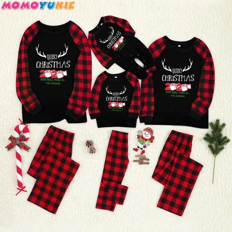 ファミリーマッチングクリスマスパジャマセット年のママとお父さん赤ちゃん子供服プリント家族服スリーウェアナイトウェア210713