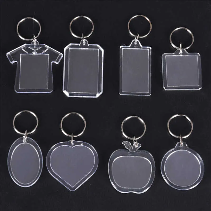 Ny 5PCs rektangel Transparent blank akrylinsats Foto bildram KeyRing Keychain DIY Split Ring Nyckelring present G1019