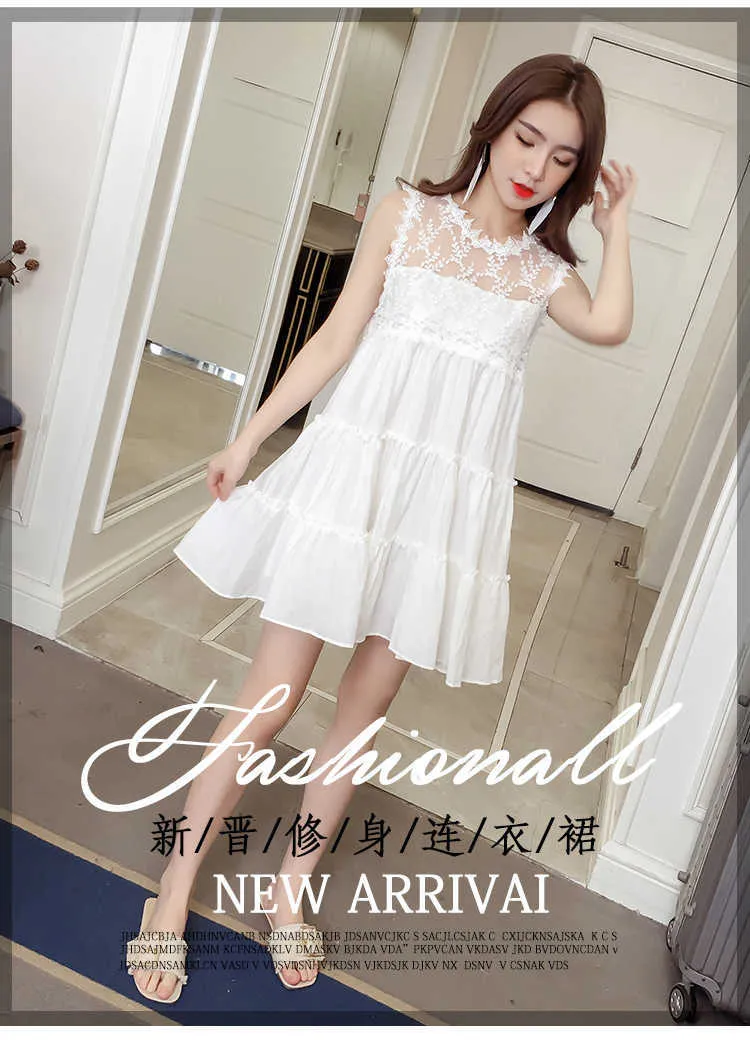 2019 summer teenage girls lace white dresses fashion 14 years old girls Sleeveless vest Q0716