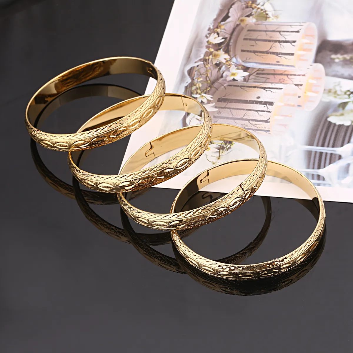24k Gold Color Dubai Ethiopian Arabic African Bracelets Bangles Wedding Bridal Jewelry264P