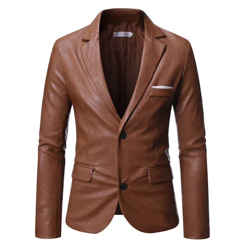 6XL couro terno primavera e outono negócio de alta qualidade tamanho grande pu casaco / business casual masculino jaqueta de couro vermelho magro 211018