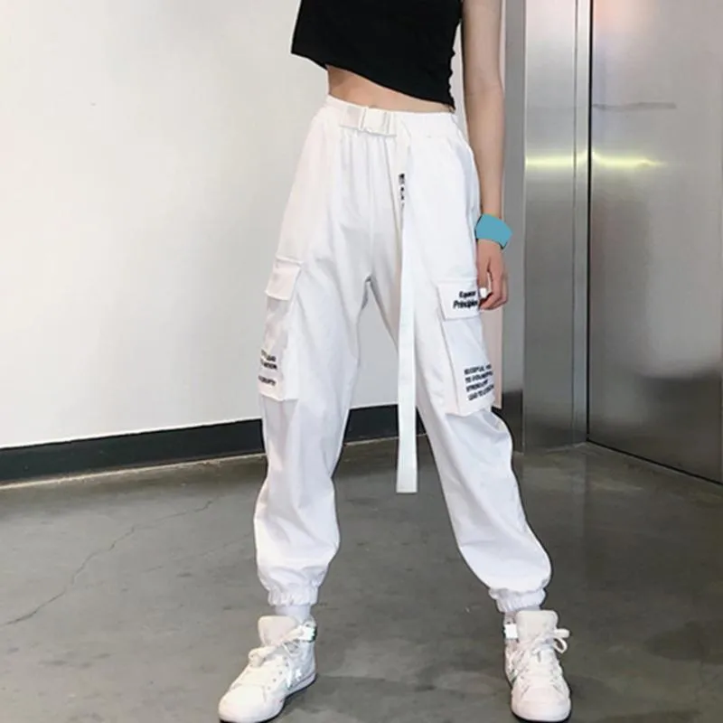Calças femininas Capris Sweatpants Y2K Calças Alto Cintura Harem Hip Hop Letra Branca Impressão Solida Movimentar-se Moda Long Casual