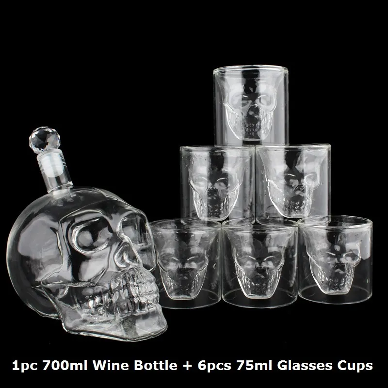 Crystal Skull Head S Cup Set 700ml whisky wijnglas fles 75 ml bril cups decanter huis bar wodka drinken mokken
