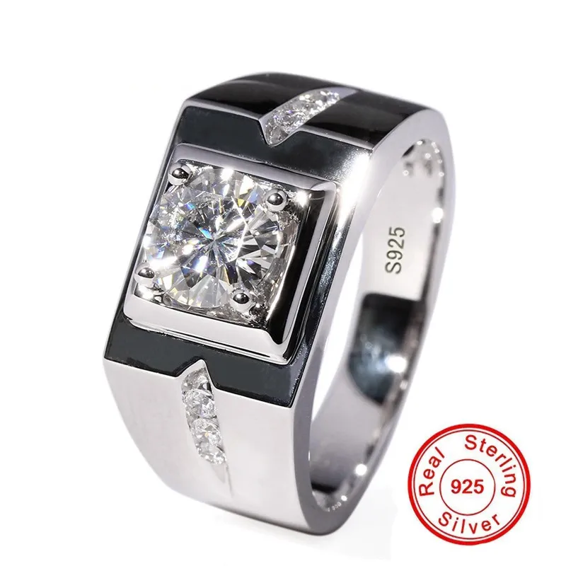 Solitaire male ring 925 Sterling Silver 0.6ct Diamond CZ Diamant Engagement Jewelry Wedding Rings for Men Finger ring