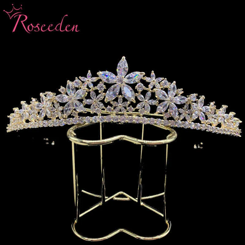 Mousserande full cubic zircon brud bröllop tiaras för kvinnor prinsessa cz krona diadem bröllop headwear hår dekorationer re3216 x0625