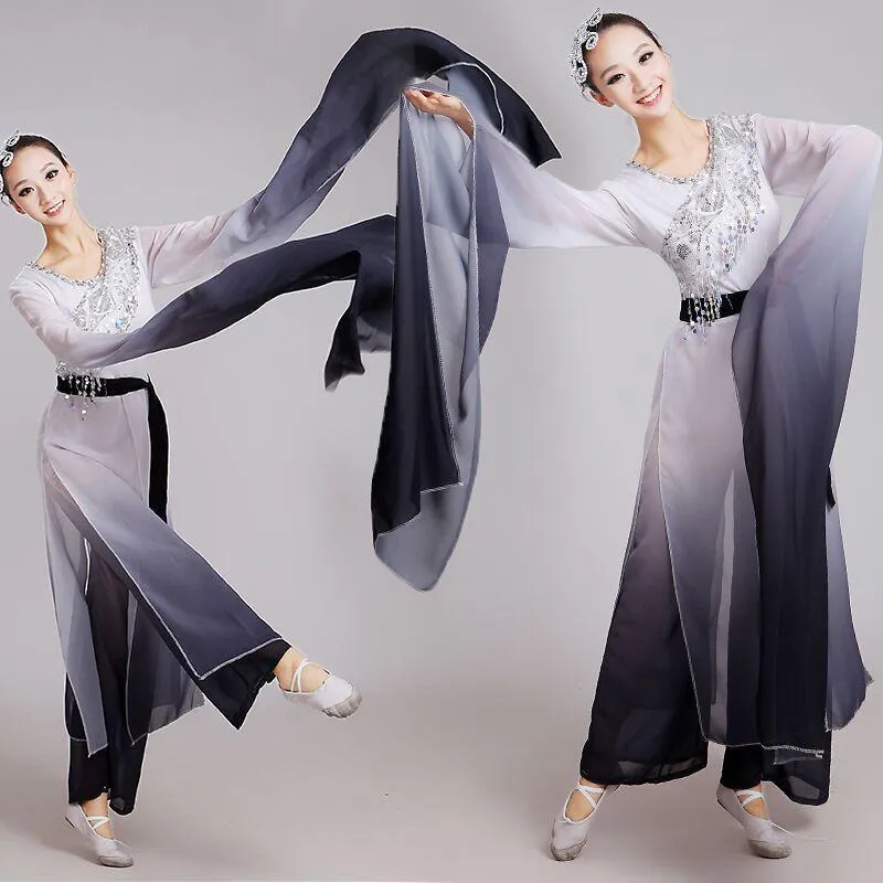 Chinese Classical Dance Clothes Hanfu Ancient Costume Fairy Set Long Sleeves Costumes Water Myth Festival Stage Wear199T