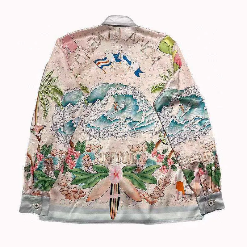 Casablanca Shirts style surf club 21ss wave gradient flower silk couple Long Sleeve Shirt